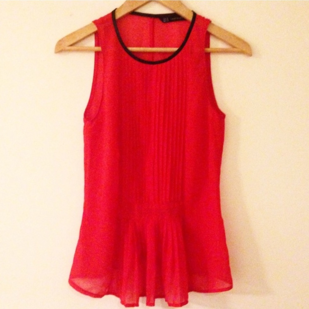 Zara red blouse with leather collar